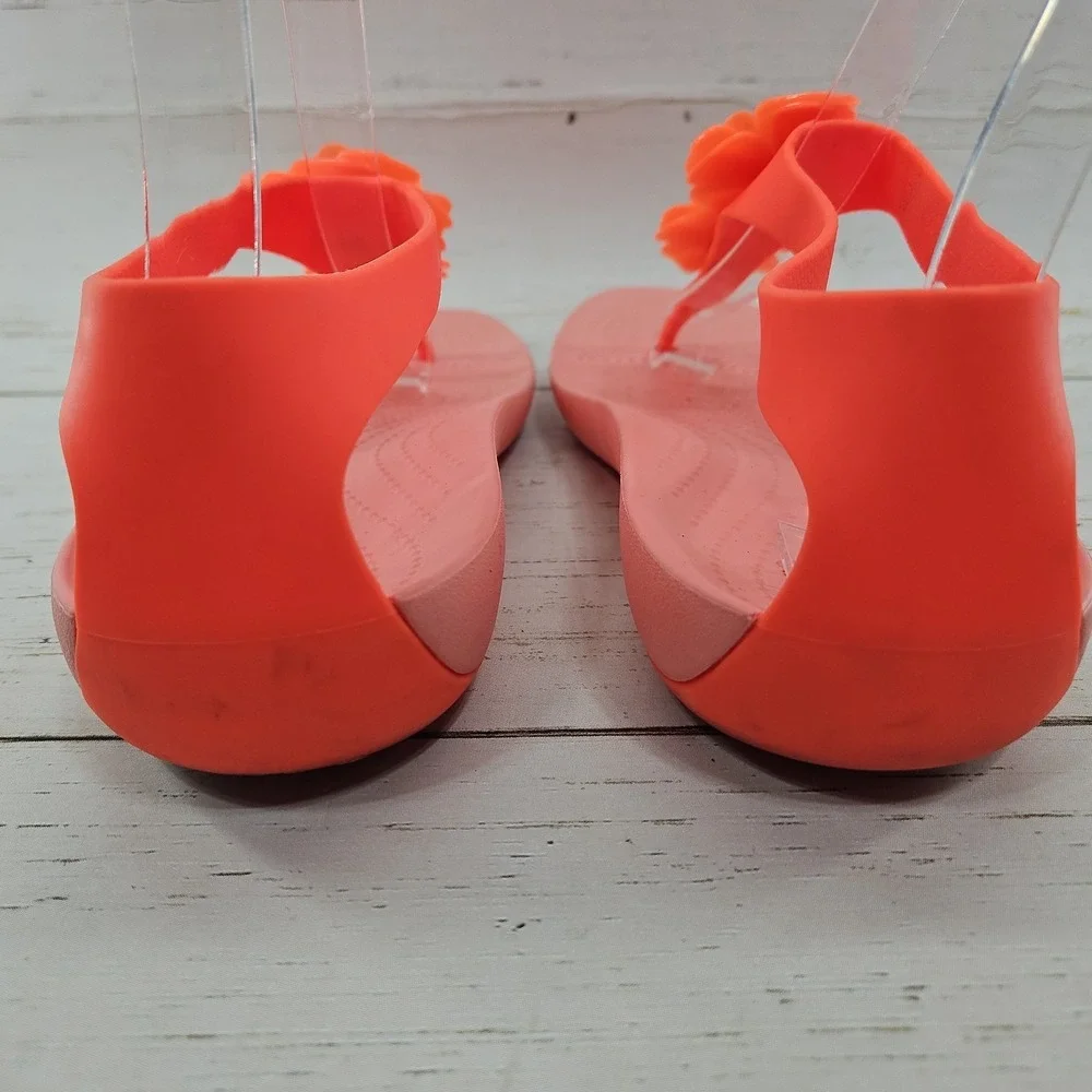Crocs Serena Embellished Flower Sandals  Womens 9‎ Coral Orange Thong Flip Flop